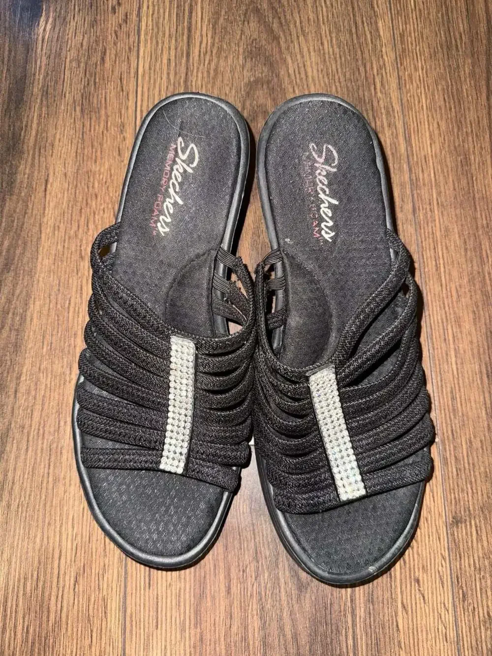 Skechers Cali Women's Rumblers Hot Shot Black Wedge Sandals Size 10